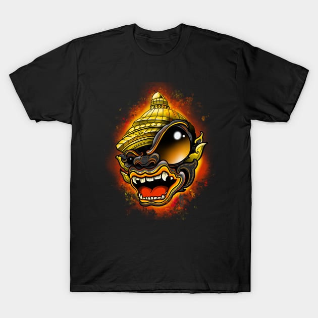 Monkey Warrior Black T-Shirt by Sing-Toe-Wrote 